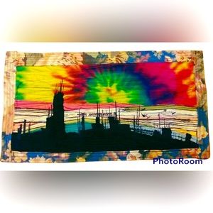 Handmade OOAK scrap fabric scenario cityscape art fabric sewing